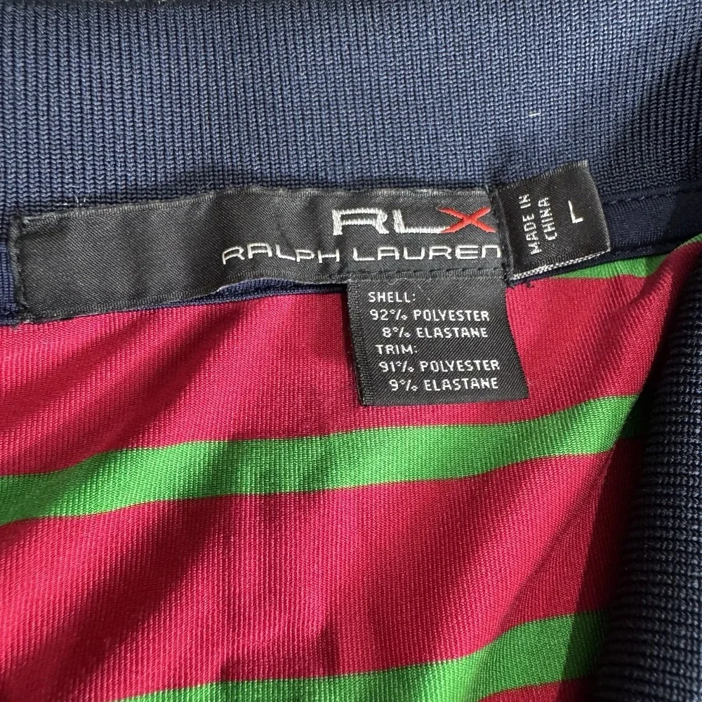 RLX Ralph Lauren Polo Shirt Mens L Fuchsia Green Stripe Performance Golf‎ Preppy